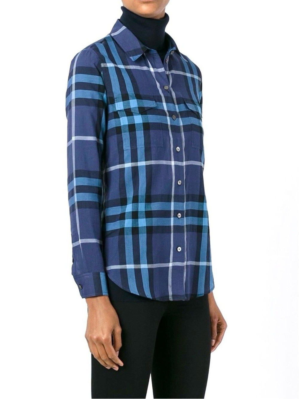 Burberry Blue Checked Long Sleeve Button Front Shirt size M